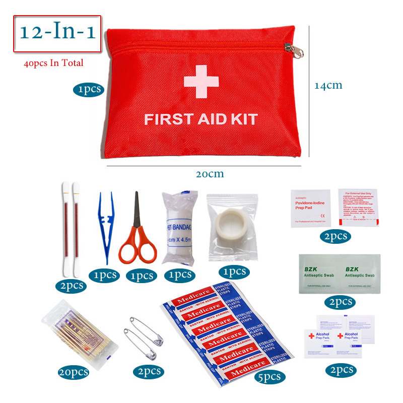 Car Accessories For Elderly - 12-in-1 40-teiliges Set, tragbares Erste-Hilfe-Set, rotes